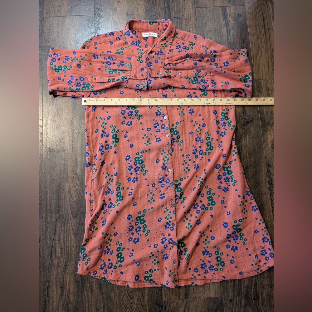 Natural Life 100% Cotton Georgia Shirt Dress Floral Coral Size Medium - Picture 9 of 11